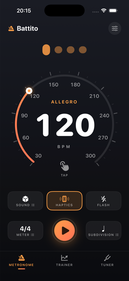 Battito metronome screen, Classic theme