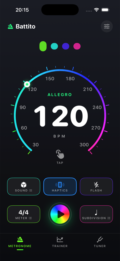 Battito metronome screen, Disco theme