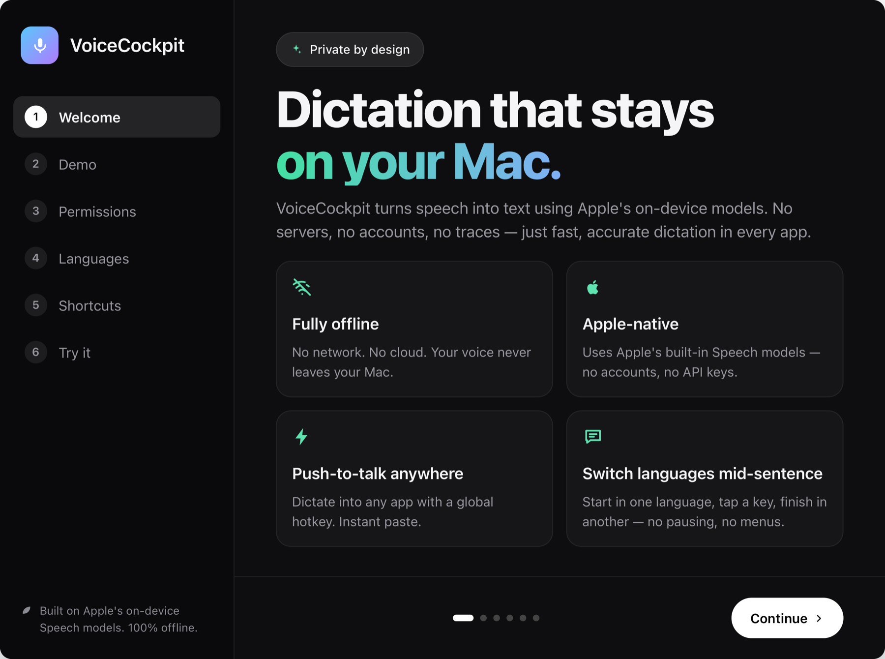 VoiceCockpit onboarding window